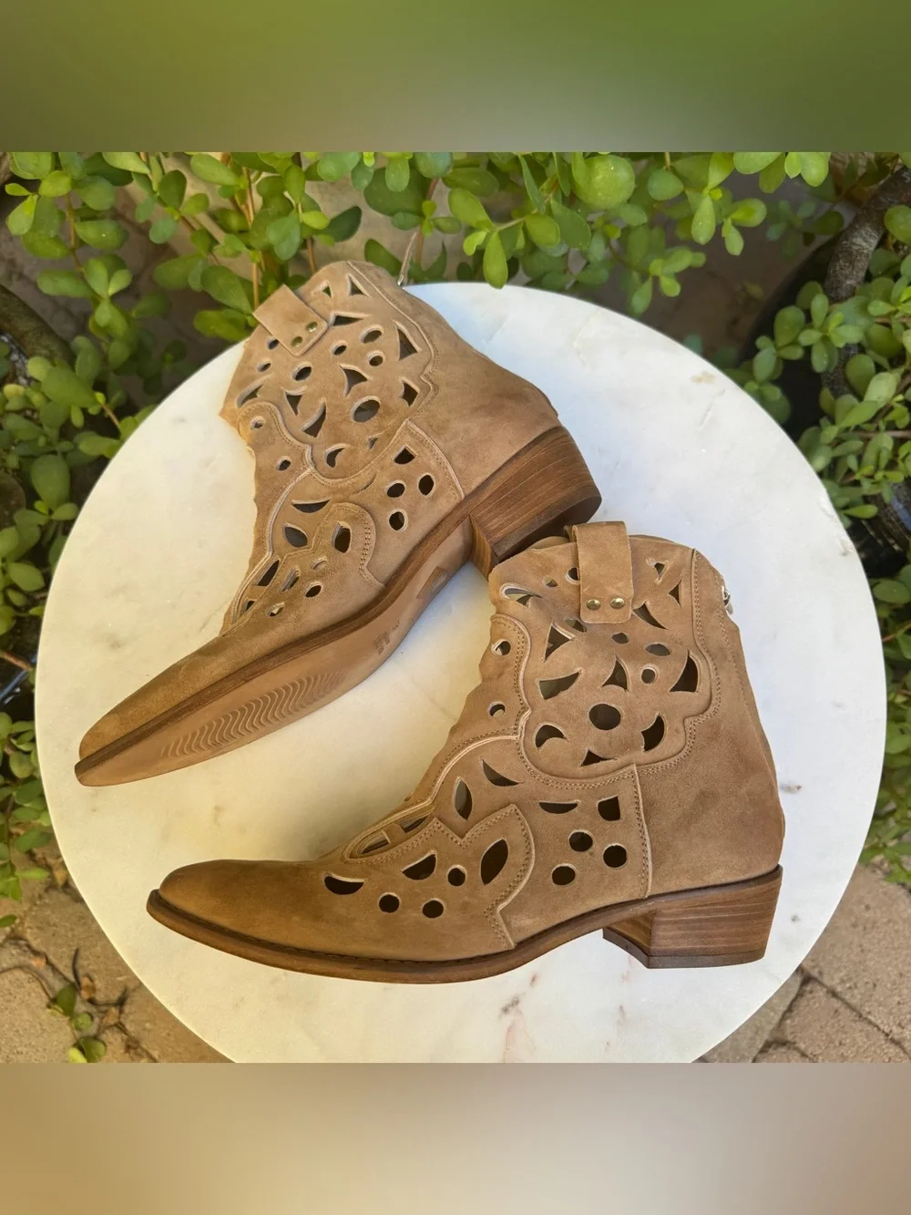 Mimmù Laser Cut Suede Leather Ankle Boots